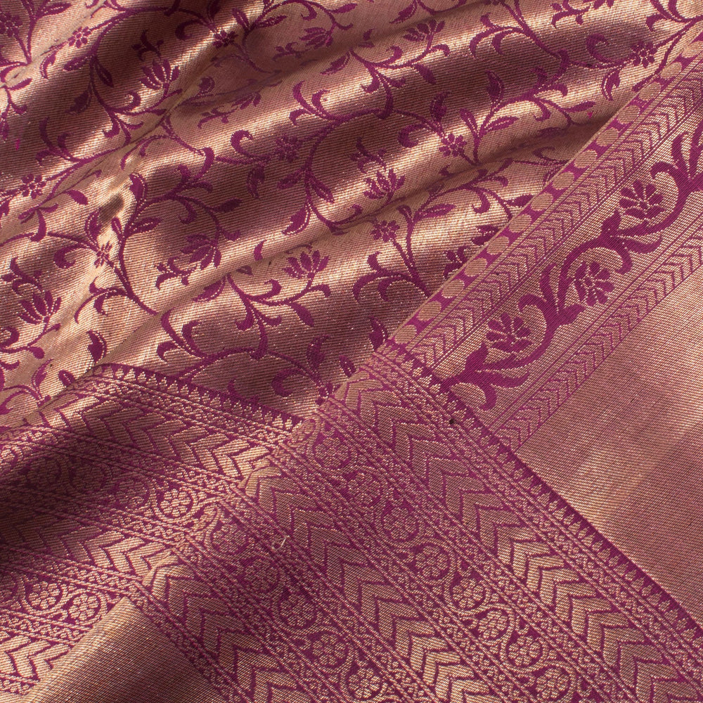 Handloom Pure Tissue Silk Kanjivaram Saree with Kodimalar Design and Thoranam Border