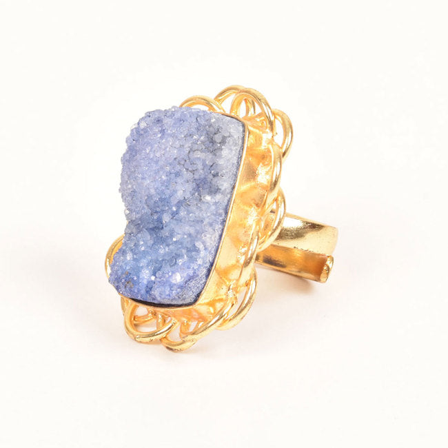 Handcrafted Alloy Metal and Druzy Ring 10022159