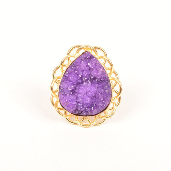 Handcrafted Alloy Metal and Druzy Ring 10022160