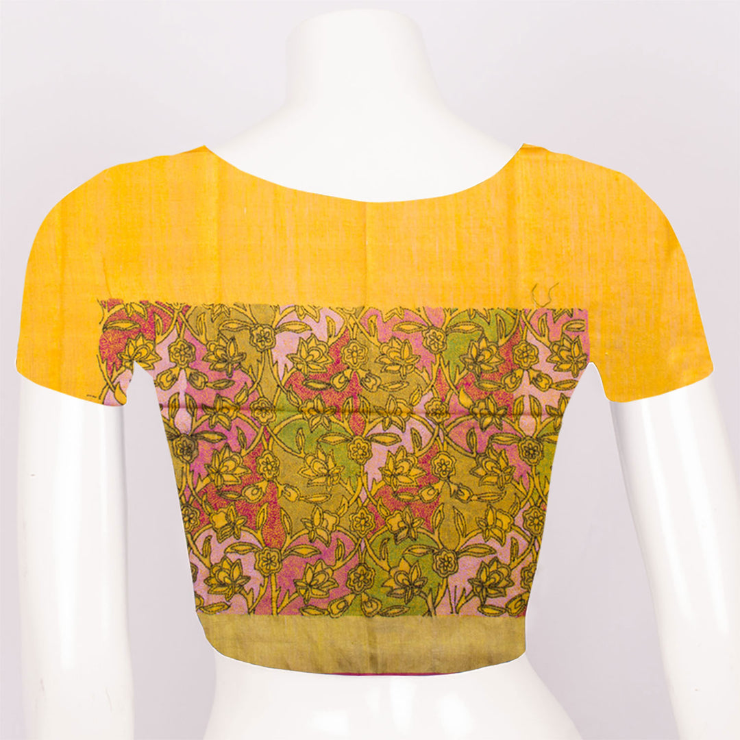 Yellow Kantha Embroidered Silk Cotton Blouse Material 10061883