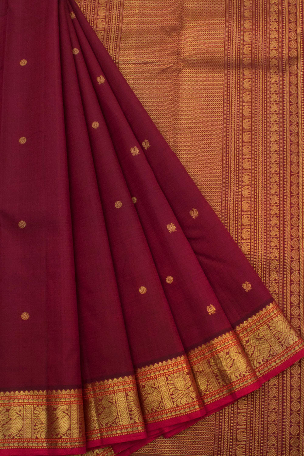 Handloom Pure Zari Bridal Kanjivaram Silk Saree with Mayil Chakram Motifs and Peacock, Paisley, Salangai Border