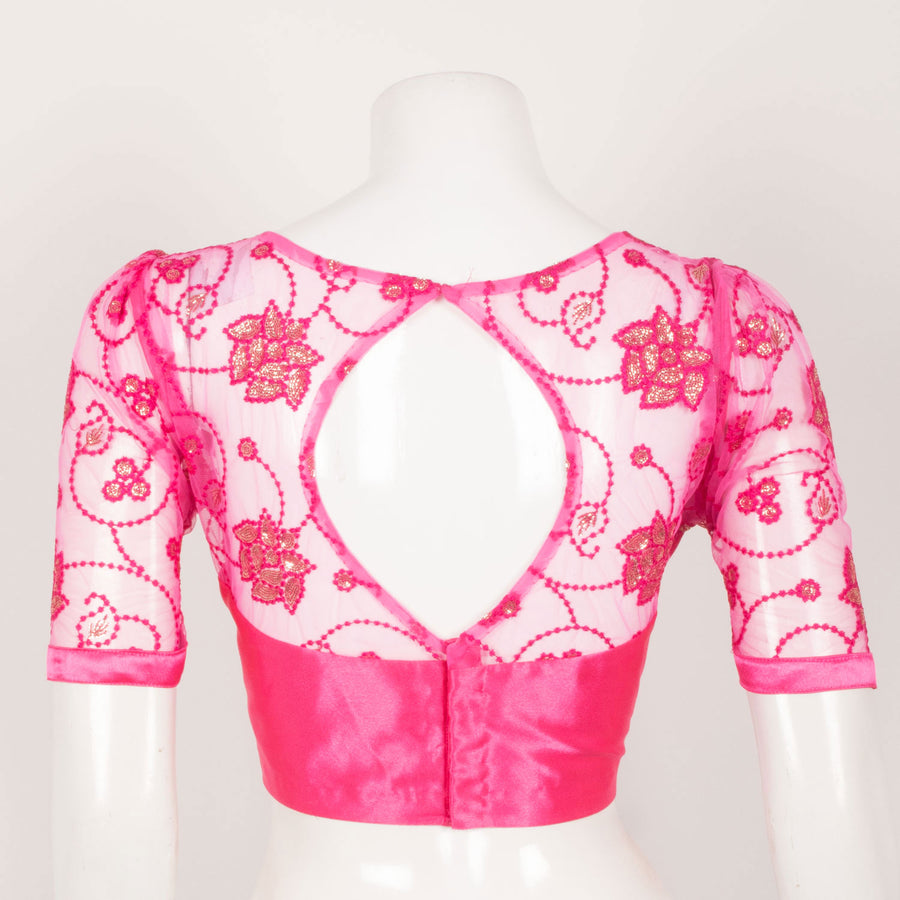 Embroidered Sequins Work Net Satin Silk Blouse with Padding 