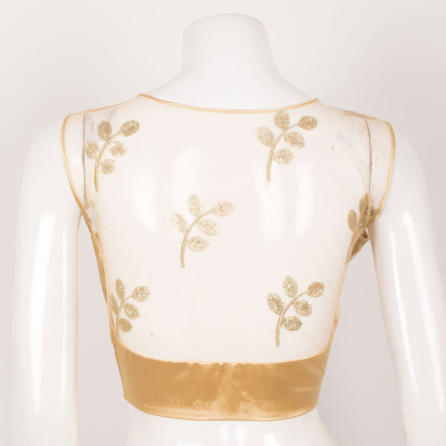 Sleeveless Embroidered Sequin Work Net Satin Silk Blouse with Padding