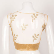 Sleeveless Embroidered Sequin Work Net Satin Silk Blouse with Padding
