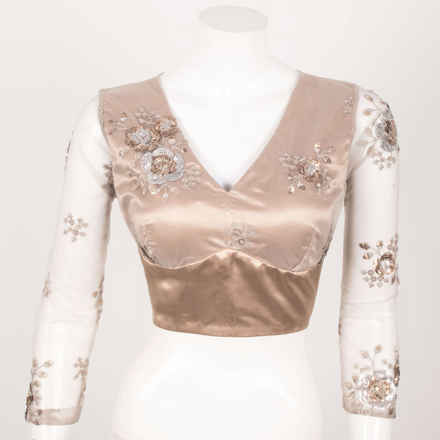 Embroidered Sequin Work Net Satin Silk Blouse with Padding