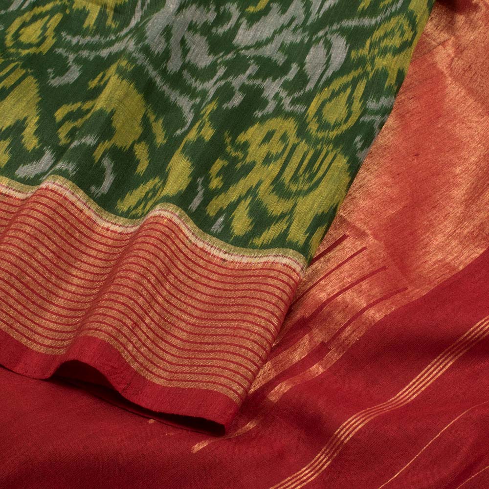 Handloom Pochampally Ikat Linen Silk Saree 10033335