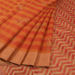 Red Hand Block Printed Chanderi Saree 10030037