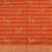 Red Hand Block Printed Chanderi Saree 10030037