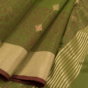 Green Hand Block Printed Chanderi Saree 10030043