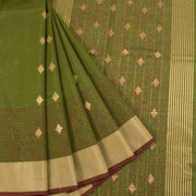 Green Hand Block Printed Chanderi Saree 10030043