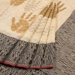 Beige Hand Block Printed Chanderi Saree 10049151
