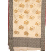 Beige Hand Block Printed Chanderi Saree 10049151