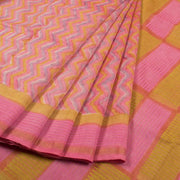 Pink Hand Block Printed Chanderi Saree 10049153