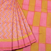 Pink Hand Block Printed Chanderi Saree 10049153