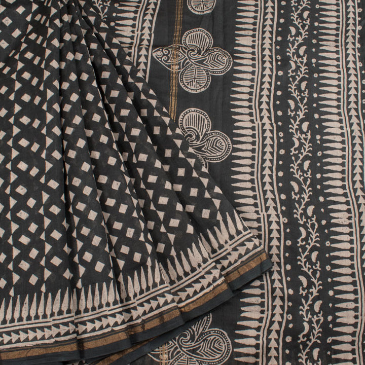Hand Block Printed Chanderi Silk Cotton Saree 10037756
