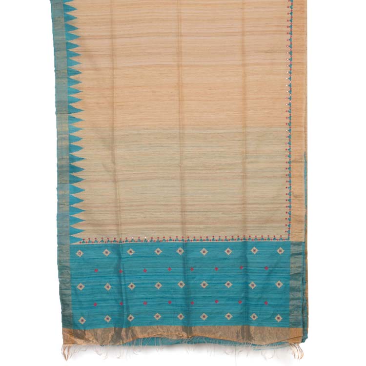 Handloom Kutchi Embroidered Tussar Silk Saree 10024359