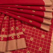Red Handwoven Chanderi Saree 10042254