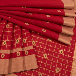 Red Handwoven Chanderi Saree 10042254