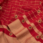 Red Handwoven Chanderi Saree 10042254