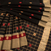 Black Handwoven Chanderi Saree 10042257