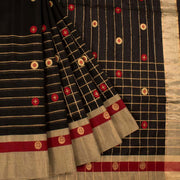 Black Handwoven Chanderi Saree 10042257