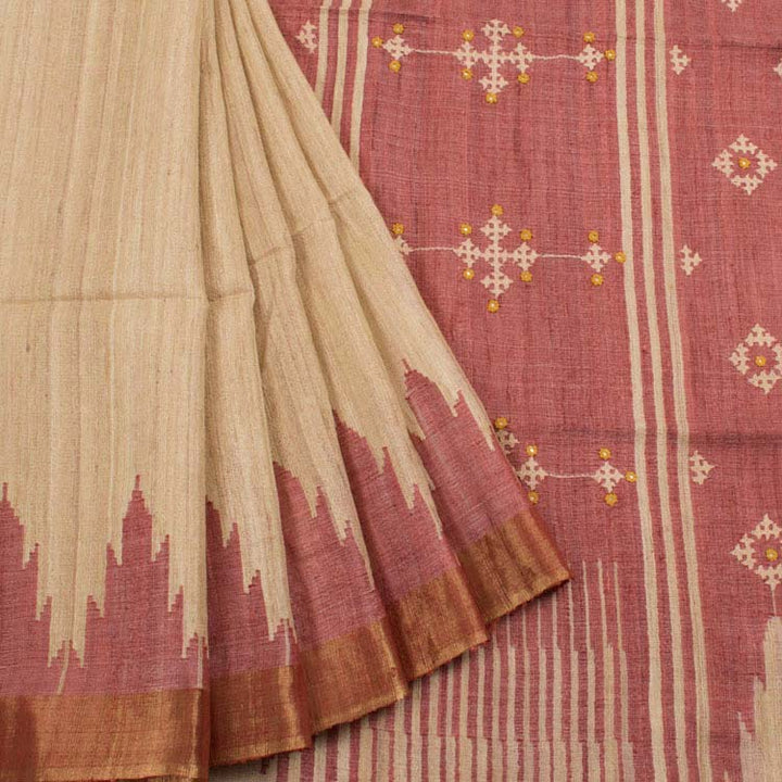 Handloom Kutchi Embroidered Khadi Tussar Silk Saree 10046884