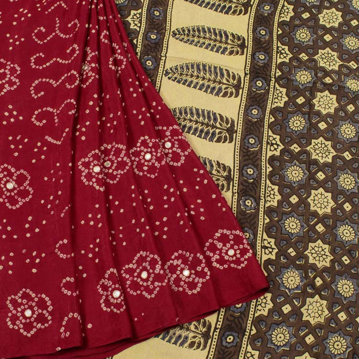 Bandhani Gajji Silk Ajrakh Printed Saree 10049894
