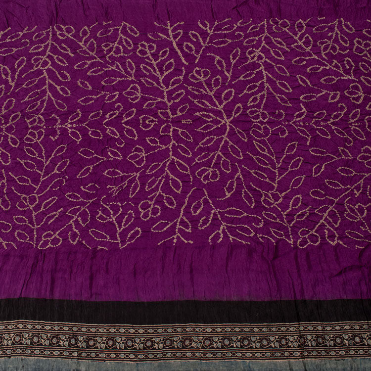 Bandhani Mulberry Silk Ajrakh Printed Saree 10049899