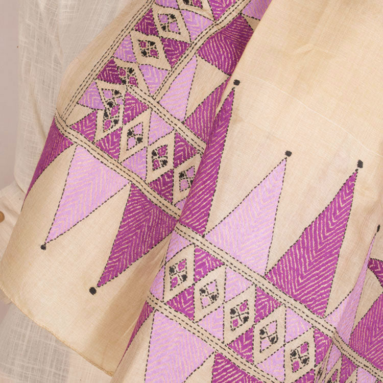 Kantha Embroidered Tussar Silk Dupatta 10051077