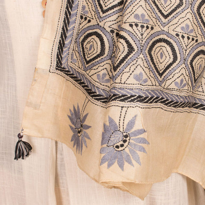 Kantha Embroidered Tussar Silk Dupatta 10051081