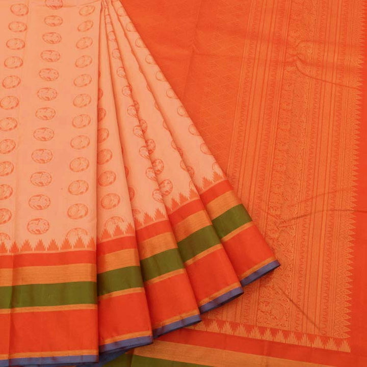 Pure Silk Jacquard Kanjivaram Saree with Yazhi and Peacock Motifs