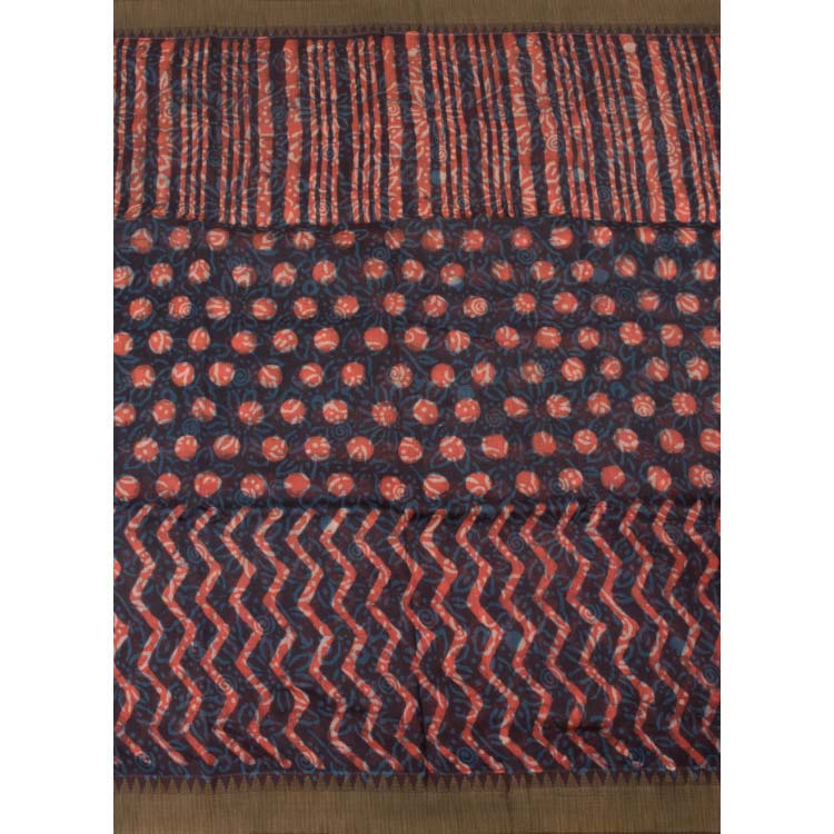 Hand Block Printed Indigo Silk Cotton Saree10040224