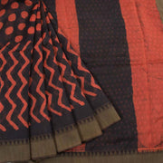 Hand Block Printed Indigo Saree 10040226
