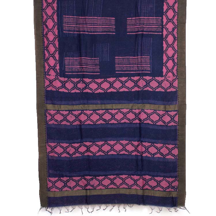 Hand Block Printed Indigo Silk Cotton Saree10040230