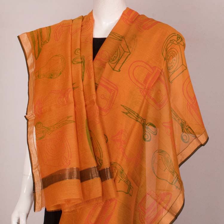 Hand Block Printed Maheshwari Silk Cotton Dupatta 10045812