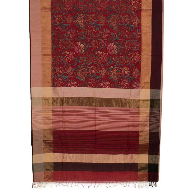 Hand Block Printed Maheshwari Silk Cotton Saree 10032723