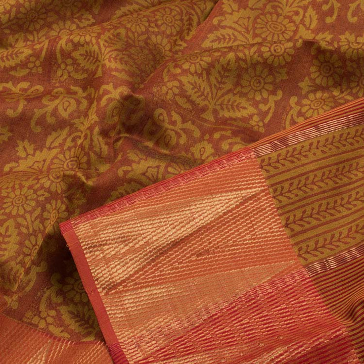 Hand Block Printed Maheshwari Silk Cotton Saree 10039557