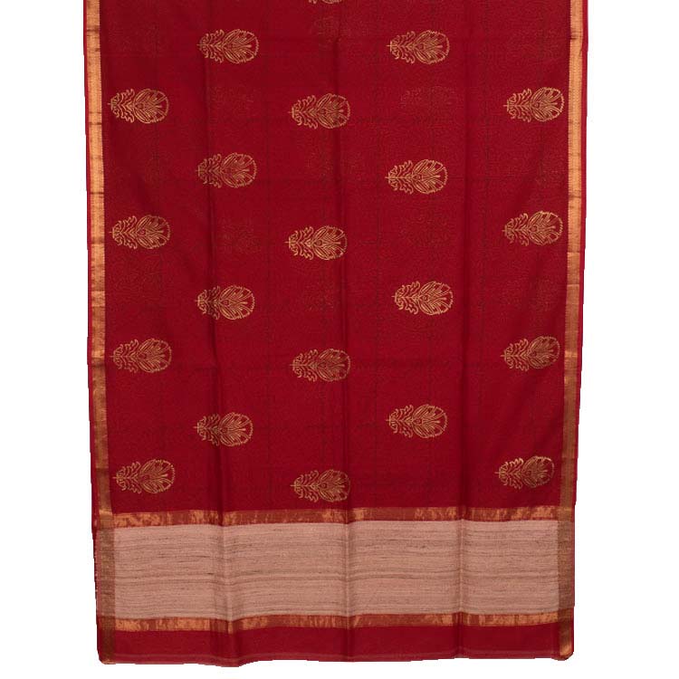 Hand Block Printed Maheshwari Silk Cotton Saree 10046856