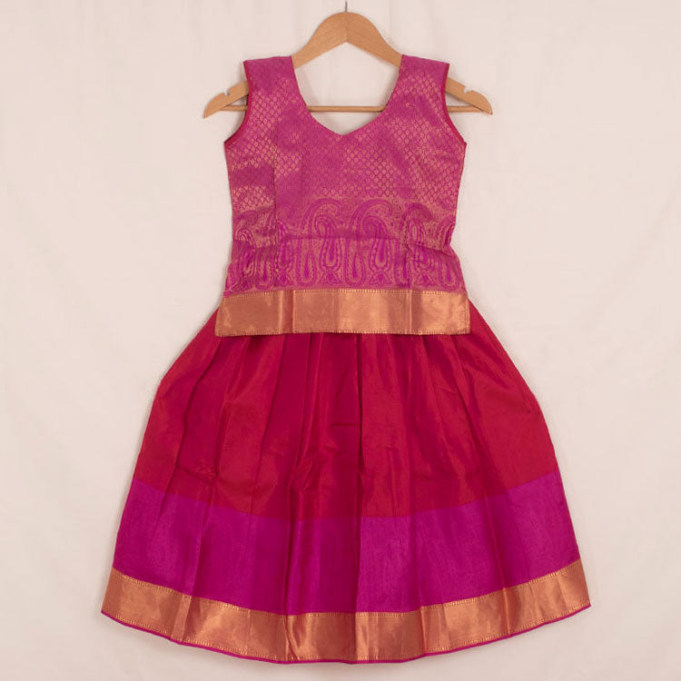 6 to 10 Yrs Size Pure Silk Kanchipuram Pattu Pavadai 10052949
