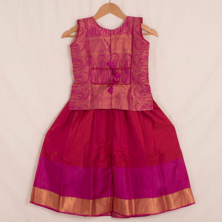 6 to 10 Yrs Size Pure Silk Kanchipuram Pattu Pavadai 10052949