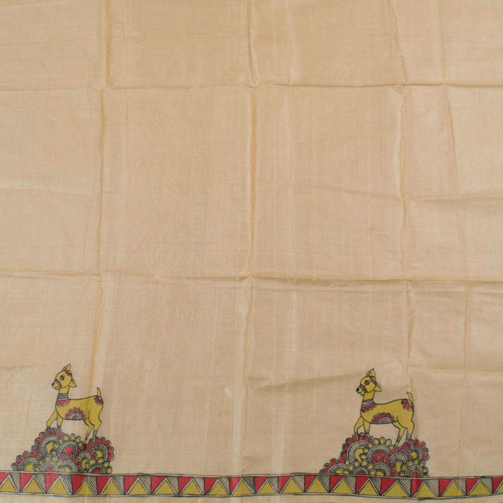 Madhubani Hand Painted Tussar Silk Saree 10024396