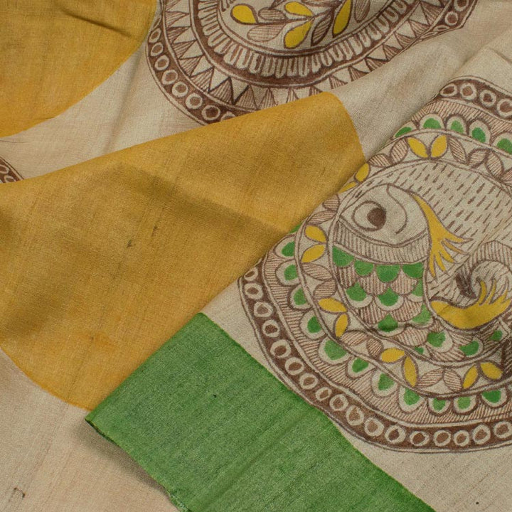 Madhubani Hand Painted Tussar Silk Saree 10049669