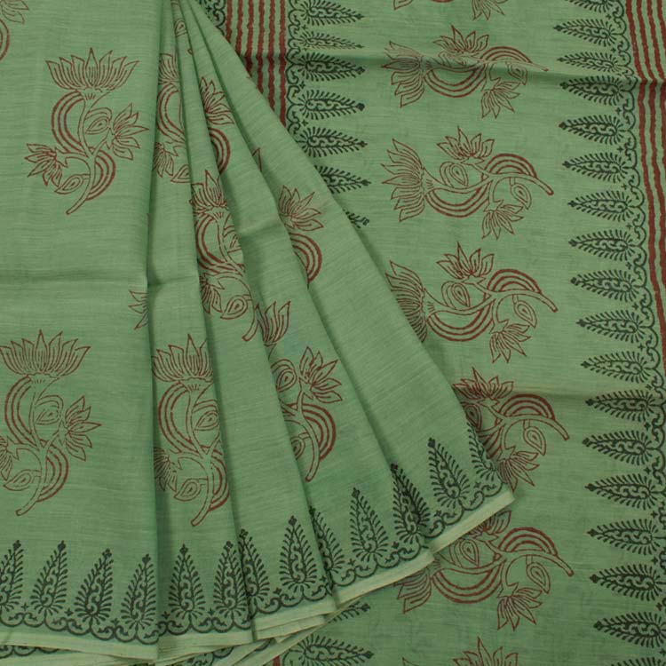 Hand Block Printed Silk Cotton Saree 10041132
