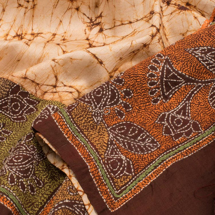 Kantha Embroidered Batik Printed Silk Saree 10050178