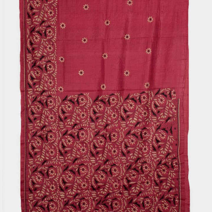 Kantha Embroidered Tussar Silk Saree 10045553