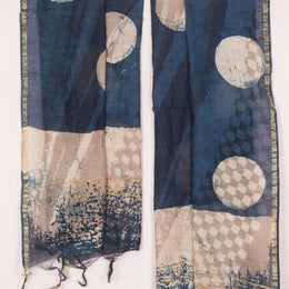 Indigo Dabu Printed Silk Cotton Stole 10037178