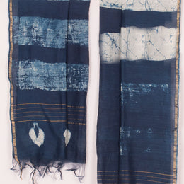 Indigo Dabu Printed Silk Cotton Stole 10037180