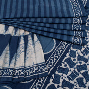 Indigo Blue Bagru Printed Mulmul Cotton Saree 10019672