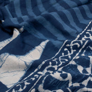 Indigo Blue Bagru Printed Mulmul Cotton Saree 10019672