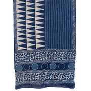Indigo Blue Bagru Printed Mulmul Cotton Saree 10019672